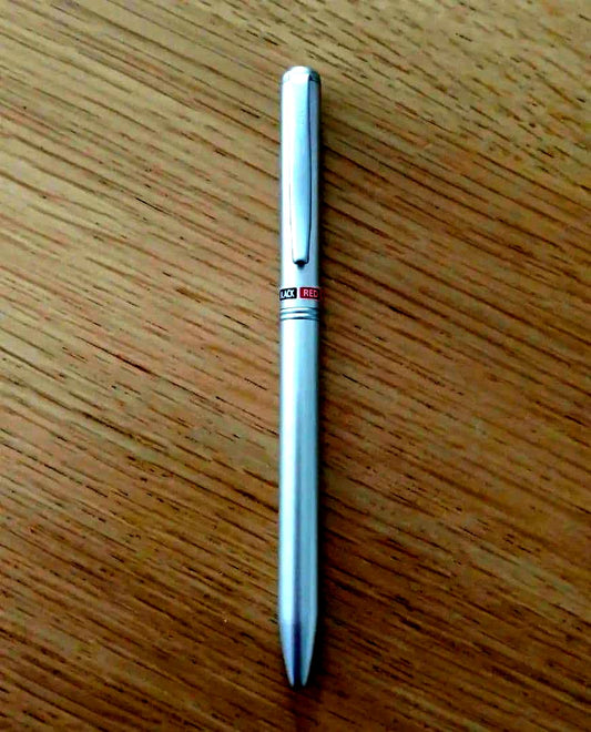 Pilot ballpoint pen BKT-1SR-S with silver body and black and red fine ink colors