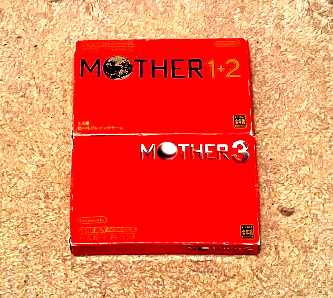Game Boy Advance cartridge featuring MOTHER 1+2 and MOTHER 3 titles