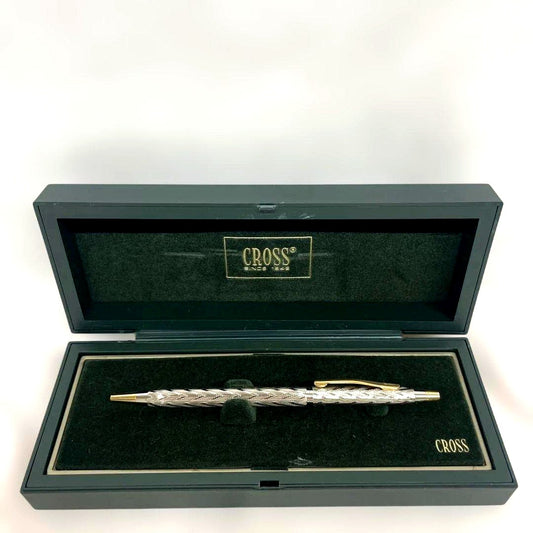 Yamada Cross vintage ballpoint pen with jewelry design frame and stitch pattern, unused condition