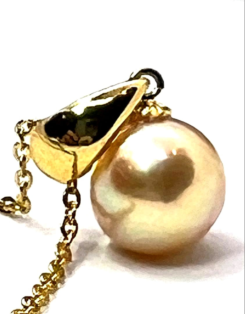 Aoyama Pearl 10mm genuine large gold pearl necklace with silver and gold coated bail and 42cm gold alloy chain