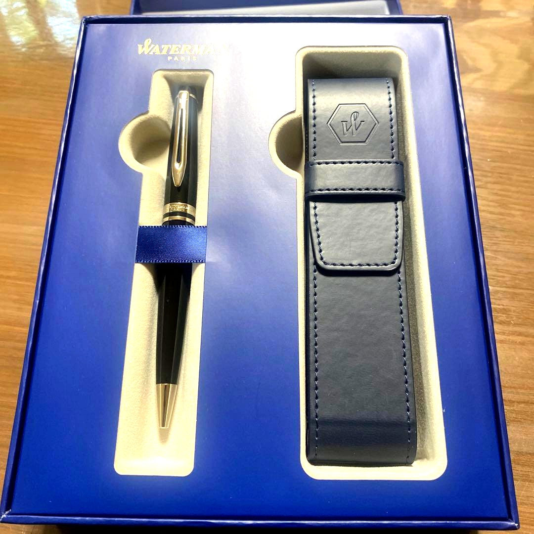 WATERMAN Expert ES black ballpoint pen with chrome trim shown on white background
