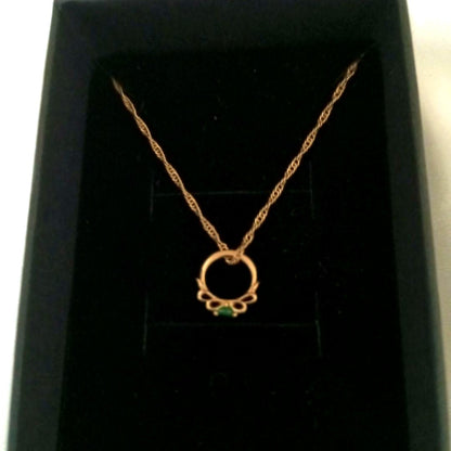 Agete gold necklace with ring design and green stone made of 10 karat K10 gold