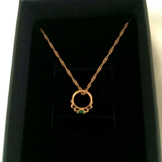 Agete gold necklace with ring design and green stone made of 10 karat K10 gold