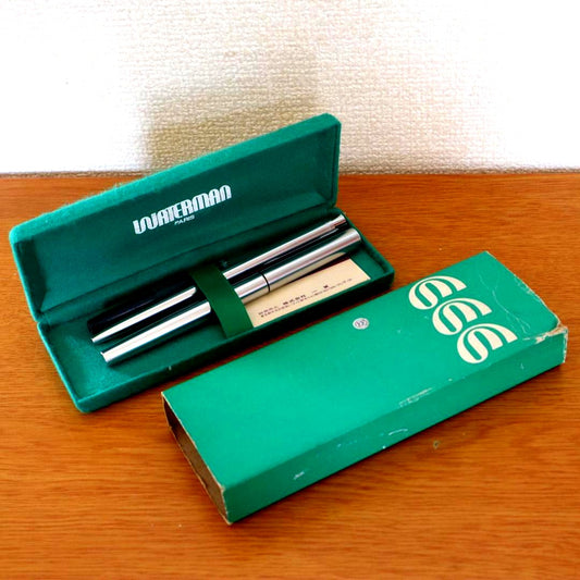 Vintage Waterman silver metal fountain pen and ballpoint pen set with EF nib and cartridge converter