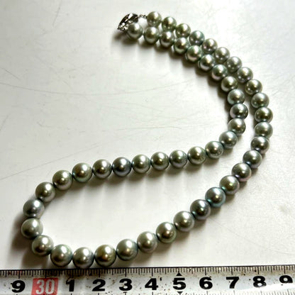 Akoya pearl necklace with blue gray pearls measuring 7.9-8.4mm weighing 41 grams
