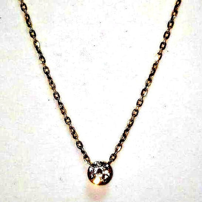 Agete K18 gold necklace with 0.2ct round diamond pendant on a delicate chain