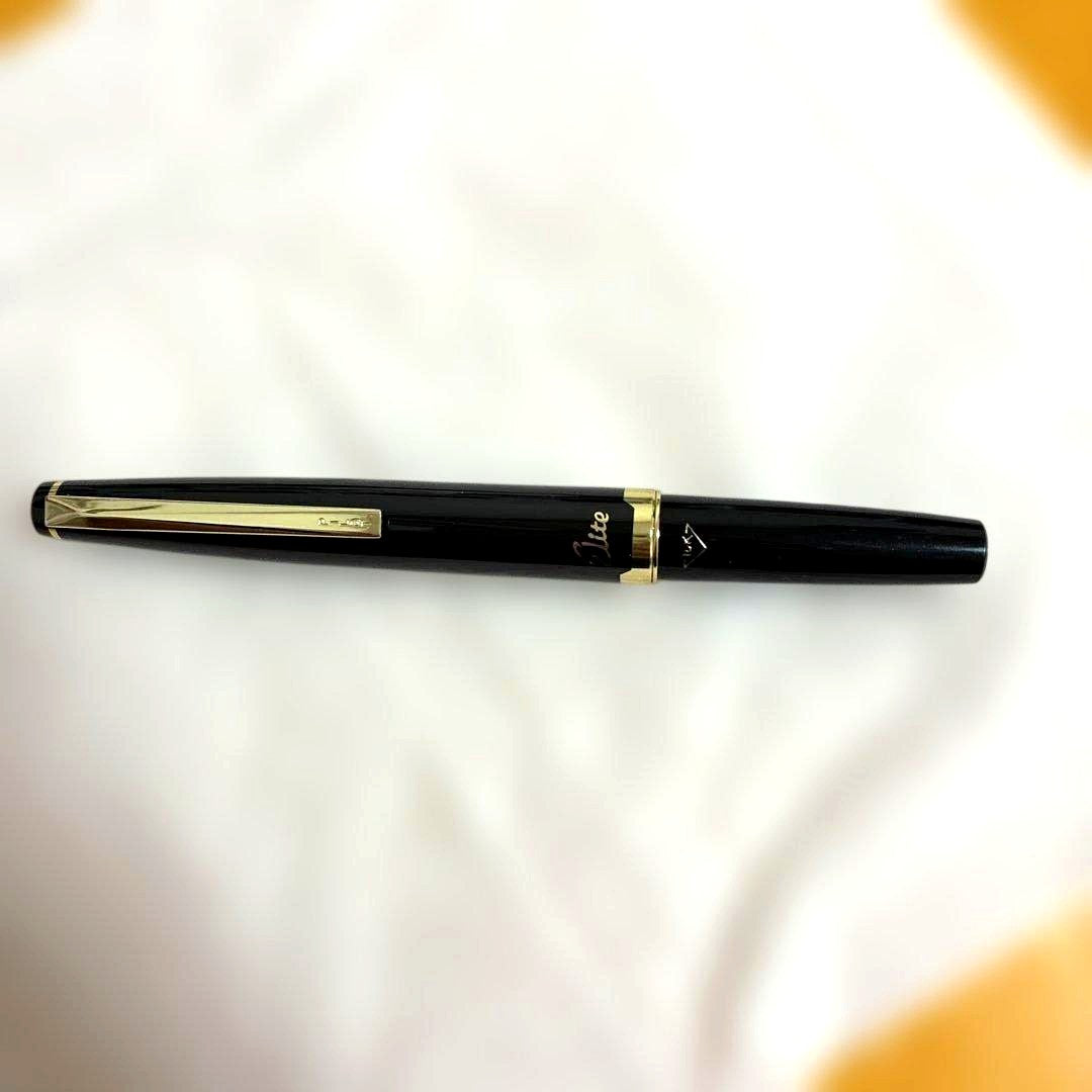 Pilot Elite fountain pen with 18K gold tip featuring black and gold design