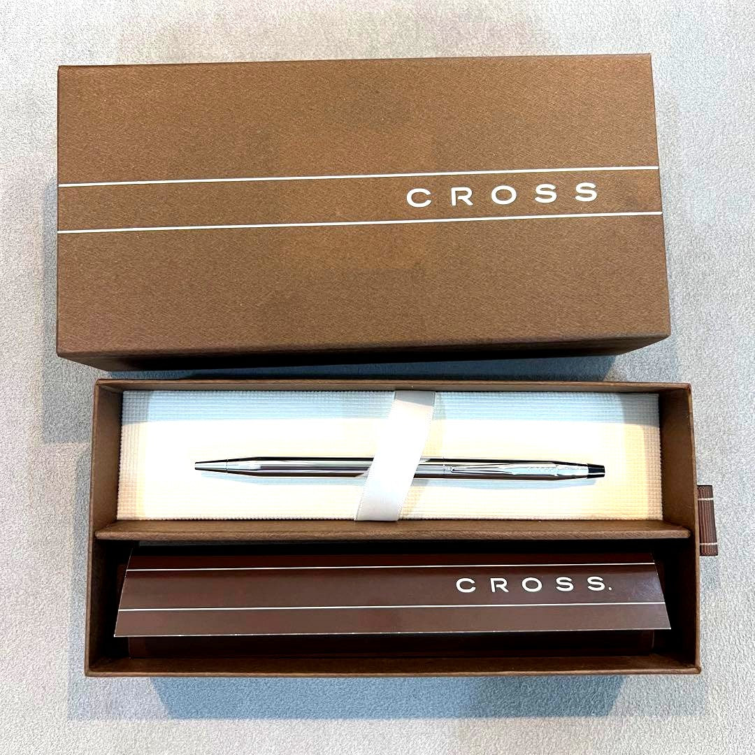 Cross Century chrome metal ballpoint pen with twist mechanism displayed with its gift box