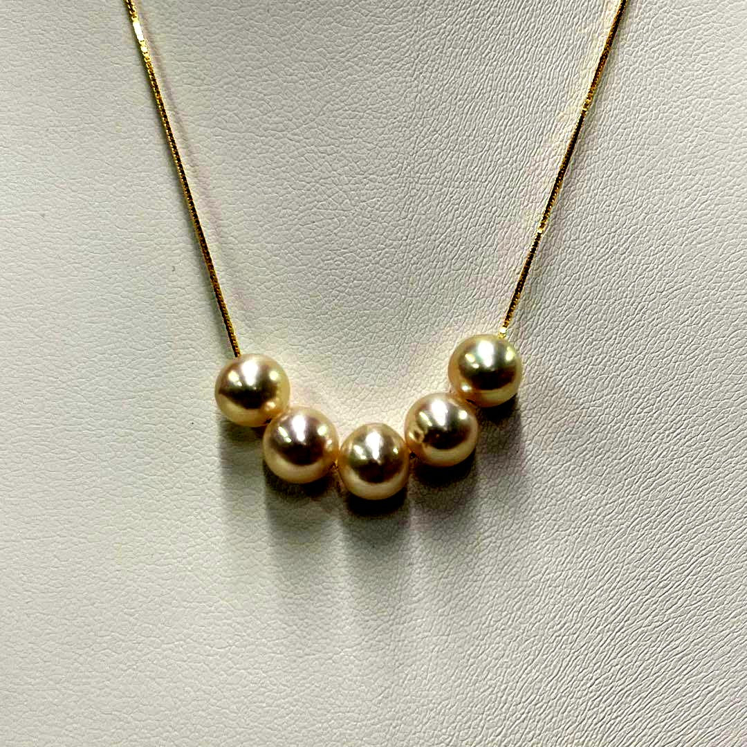 Akoya pearl 5-strand necklace with 7.5-8mm white pearls and white gold S925 18K plated fittings on 42cm chain