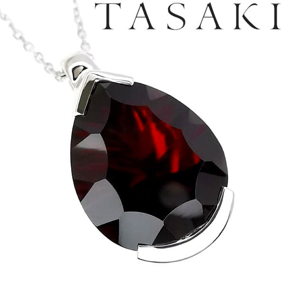 Tasaki K18 white gold Lumino necklace with garnet stone pendant and 55 cm chain