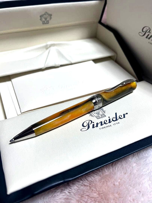 Pineider Grande Beletta Gemstone Tiger Yellow ballpoint pen with twist mechanism and resin body