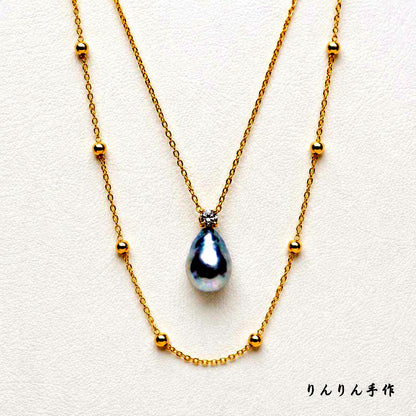 Handmade Akoya pearl necklace with 11mm natural blue pearls, 20 cm length