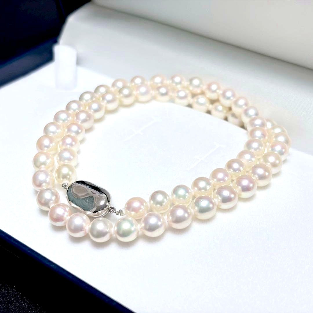 Akoya pearl necklace with 6.3-7.0mm pearls and silver clasp, 44.5 cm length