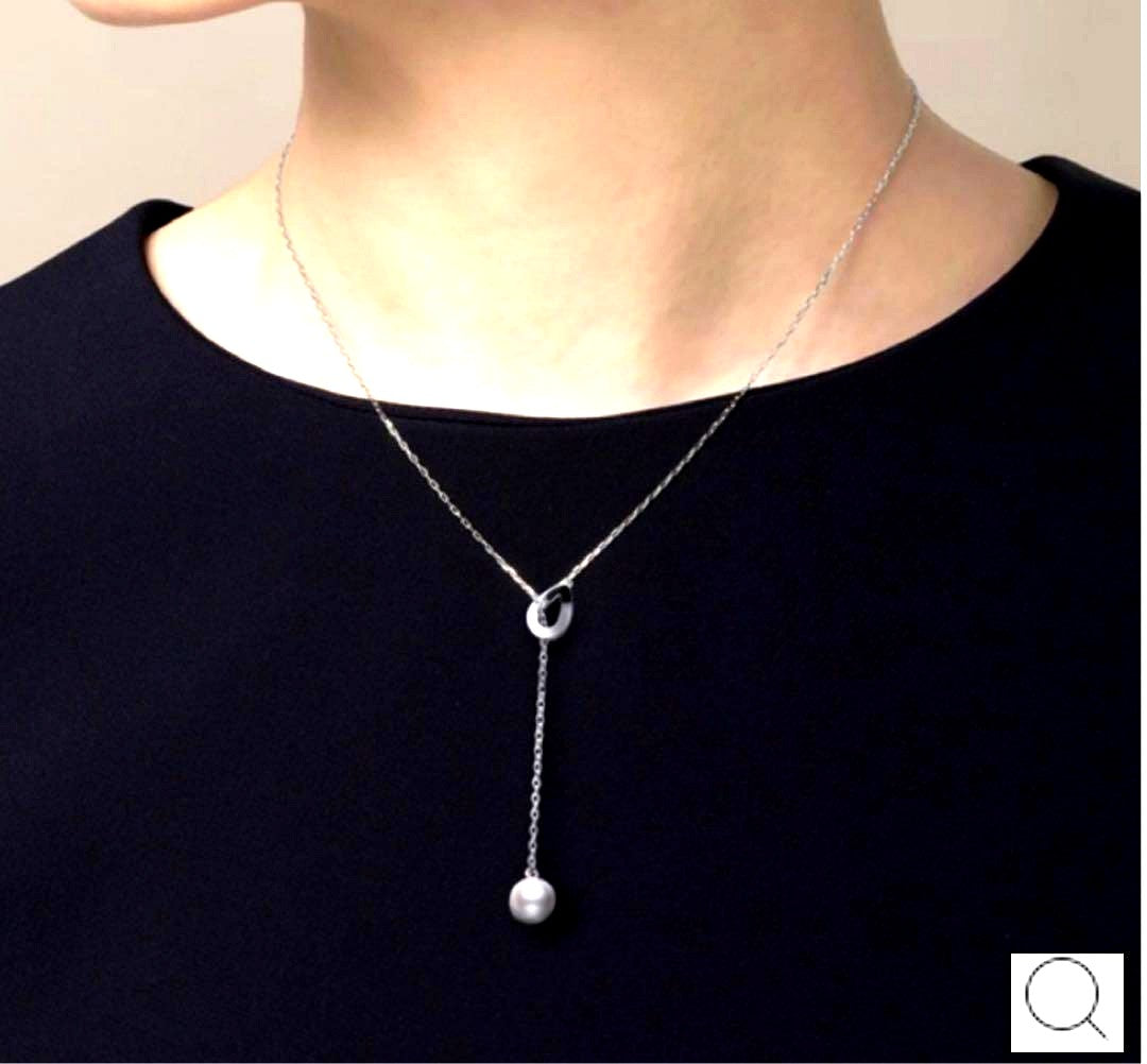 Mikimoto Silver 925 Y-shaped pendant necklace with fine chain and elegant design