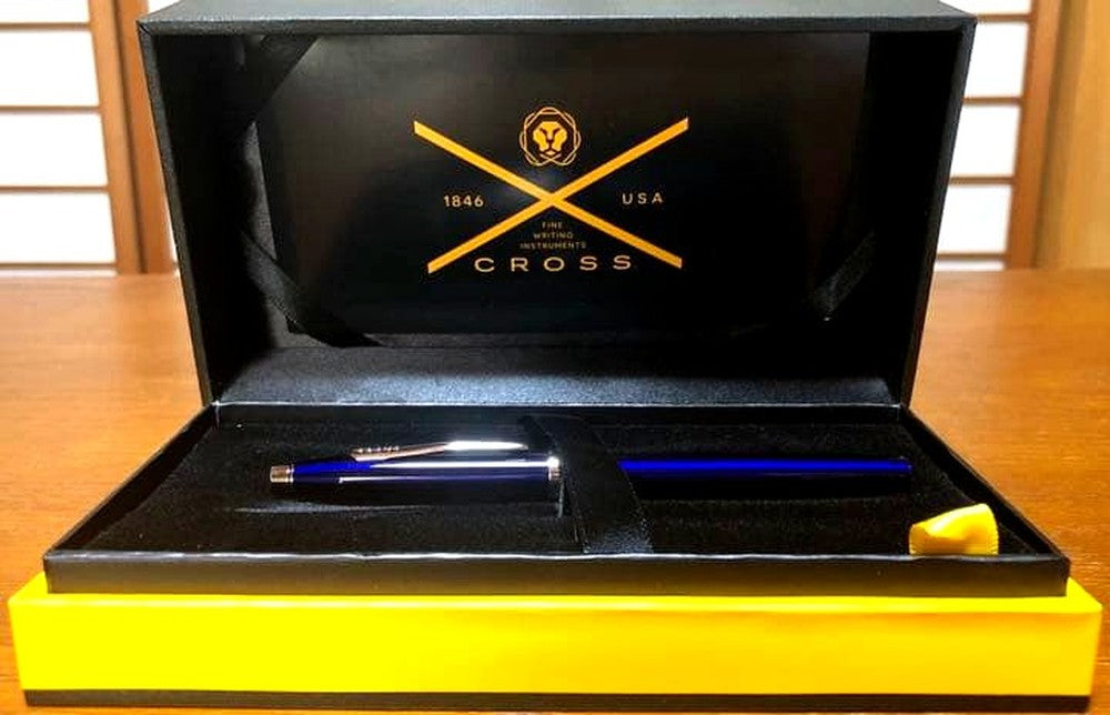 Cross Century II ballpoint pen in blue lacquer with brass base, model 1846, shown in original box