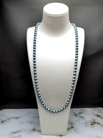 Akoya natural pearl black pearl long necklace 7.5-8mm light peacock tone 74.3cm length