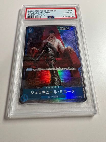 PSA 10 One Piece Dracule Mihawk SR — OP01-070 — Japanese