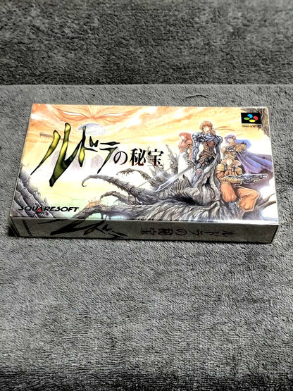 Rudora no Hihou SNES game cartridge with original box and instruction manual