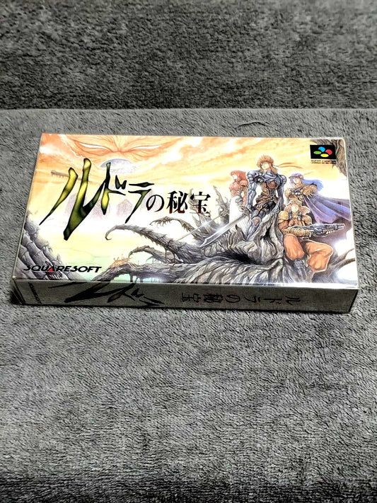 Rudora no Hihou SNES game cartridge with original box and instruction manual