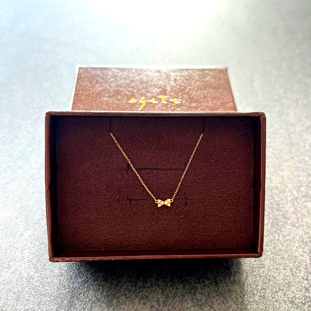 Agete K18 yellow gold ribbon necklace with pavé diamonds 0.03 carat on a 40 cm chain