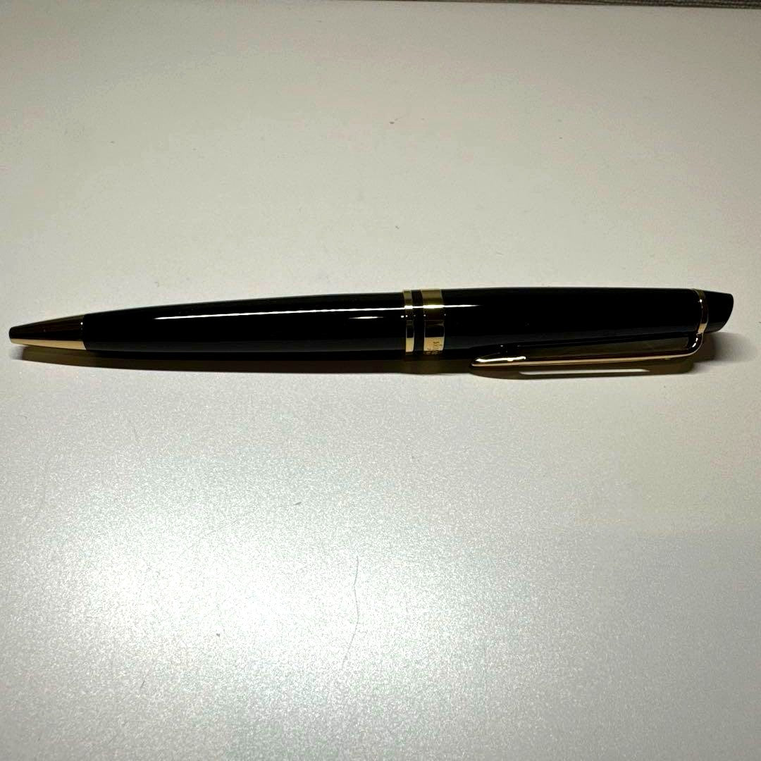 Waterman ballpoint pen in black metal two-tone design with matching leather case