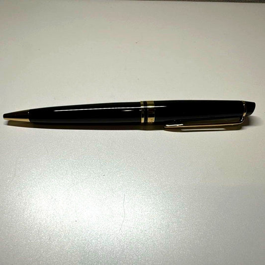 Waterman ballpoint pen in black metal two-tone design with matching leather case