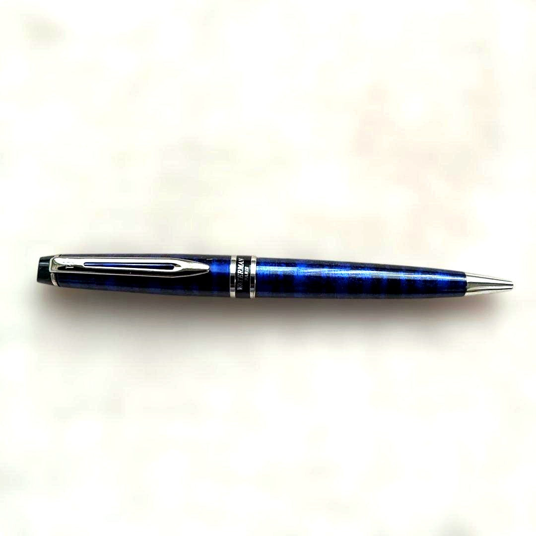 WATERMAN ballpoint pen with blue marble finish, showing slight scratches, no box included