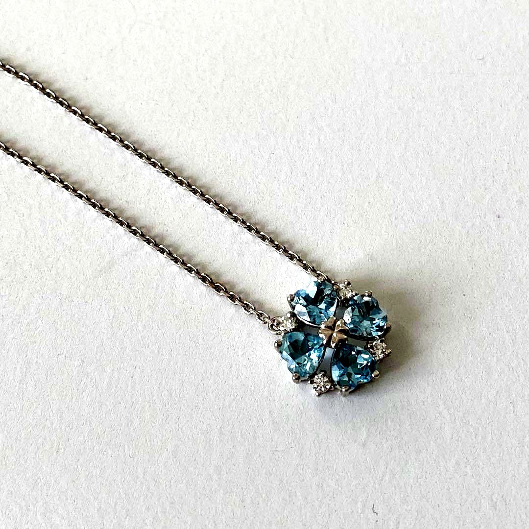 Tasaki Aquamarine Necklace with 12.5mm aquamarine stone, 0.11ct diamond, platinum chain 40cm