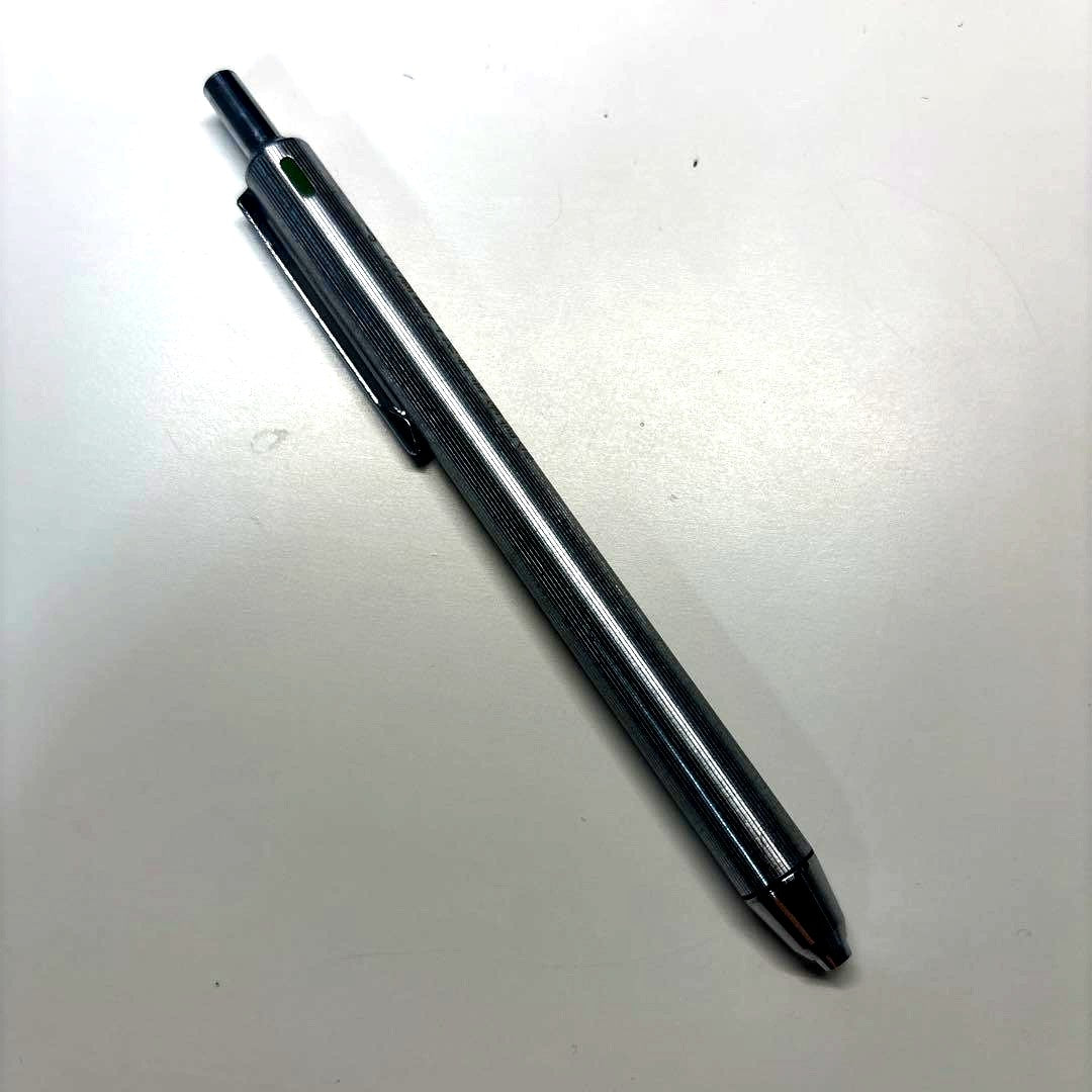 Pilot Stripe 3 Colors Novelty pen in silver metal with click mechanism on white background
