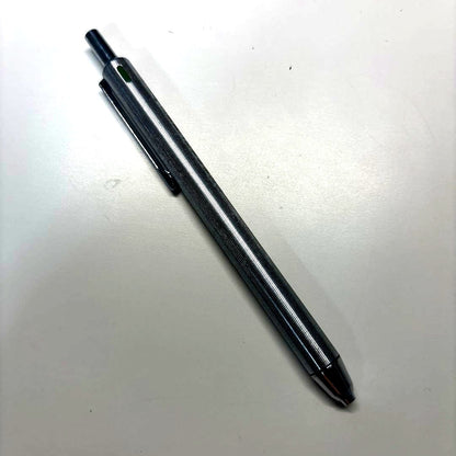 Pilot Stripe 3 Colors Novelty pen in silver metal with click mechanism on white background