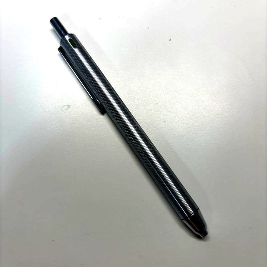 Pilot Stripe 3 Colors Novelty pen in silver metal with click mechanism on white background