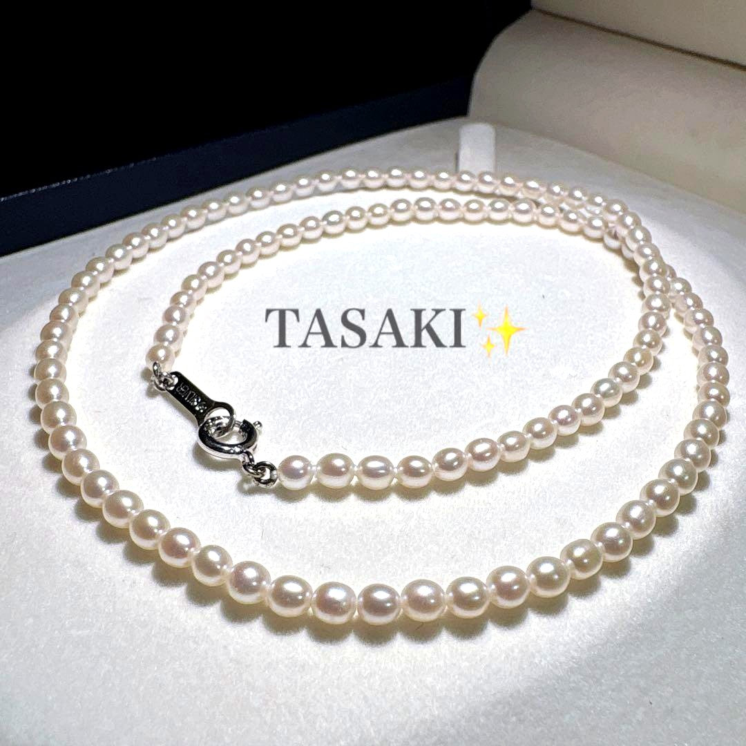 Takashi baby pearl necklace 42cm length with 3.2-3.4mm white pearls on sterling silver chain