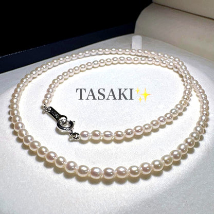 Takashi baby pearl necklace 42cm length with 3.2-3.4mm white pearls on sterling silver chain