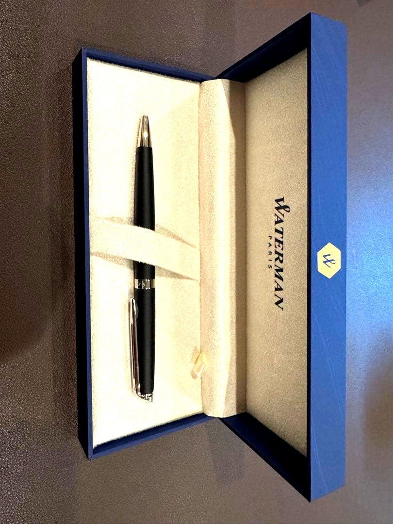Waterman black metal ballpoint pen shown with its dedicated case, kept in original packaging
