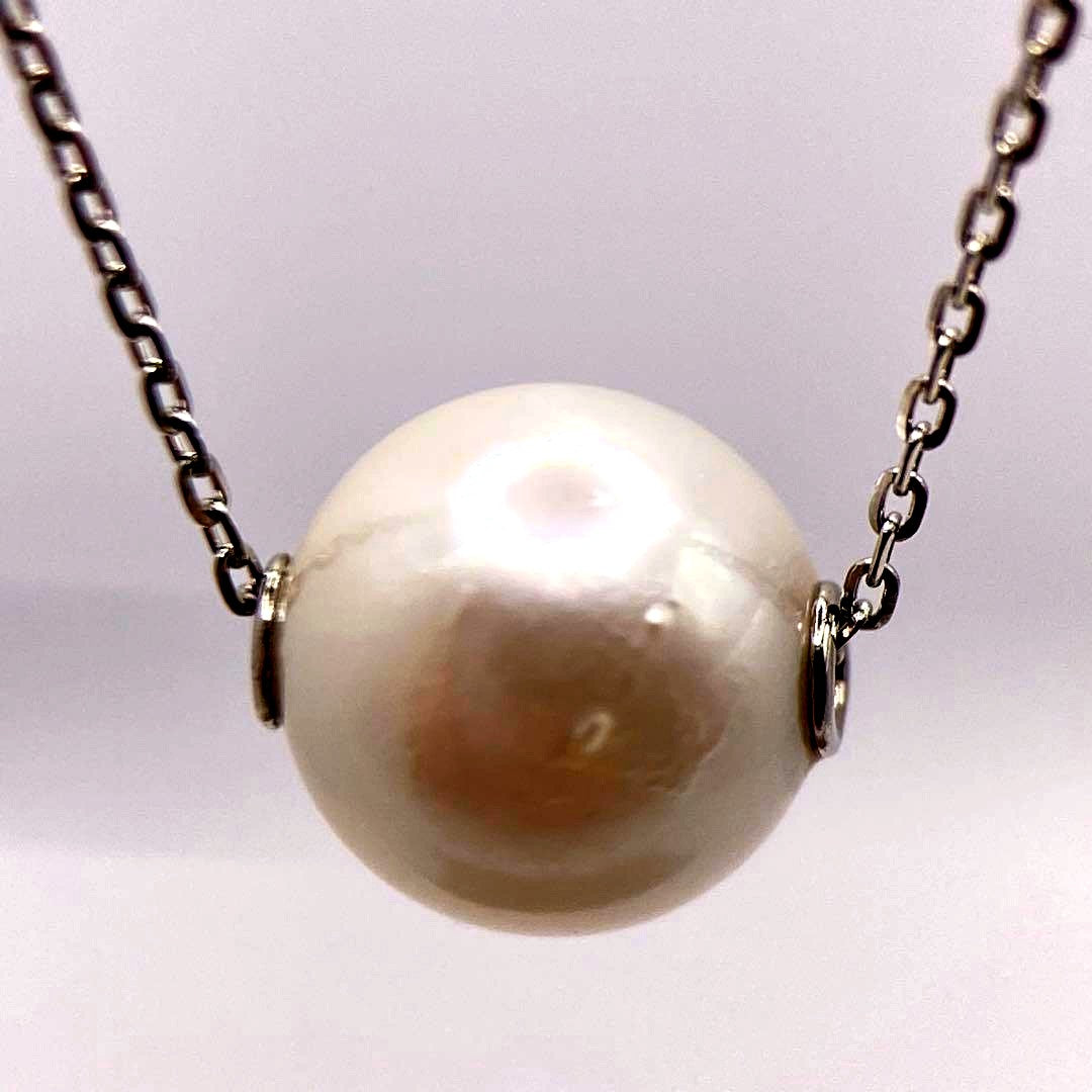 Law Akoya genuine 7.5mm round pearl platinum PT850 small bean chain 45cm necklace with natural white pink pearls