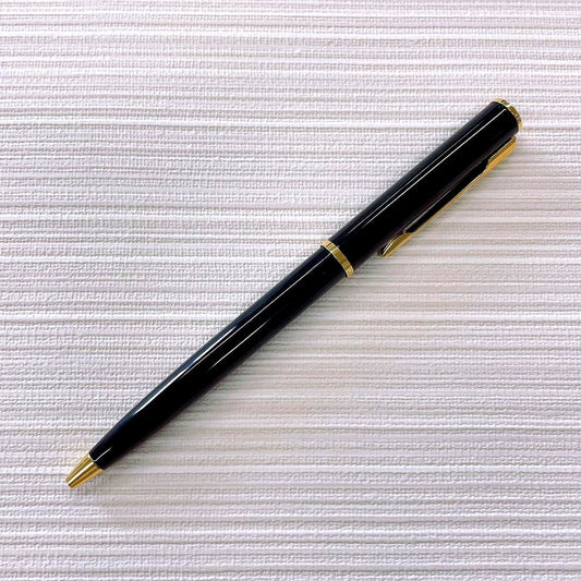 Waterman Ballpoint Pen Black Gold 023 with sleek black and gold finish, 14 cm long and 1 cm diameter