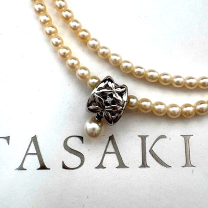 Tasaki freshwater pearl necklace with silver charm and 0.01ct diamond, adjustable length