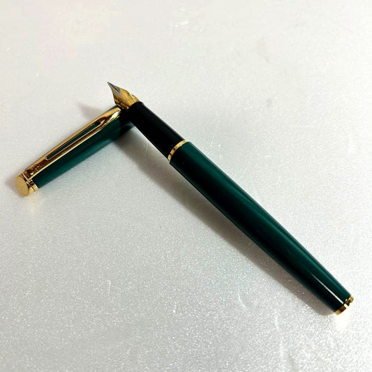 Green Waterman Metropolitan fountain pen in used condition with gold trim and cap