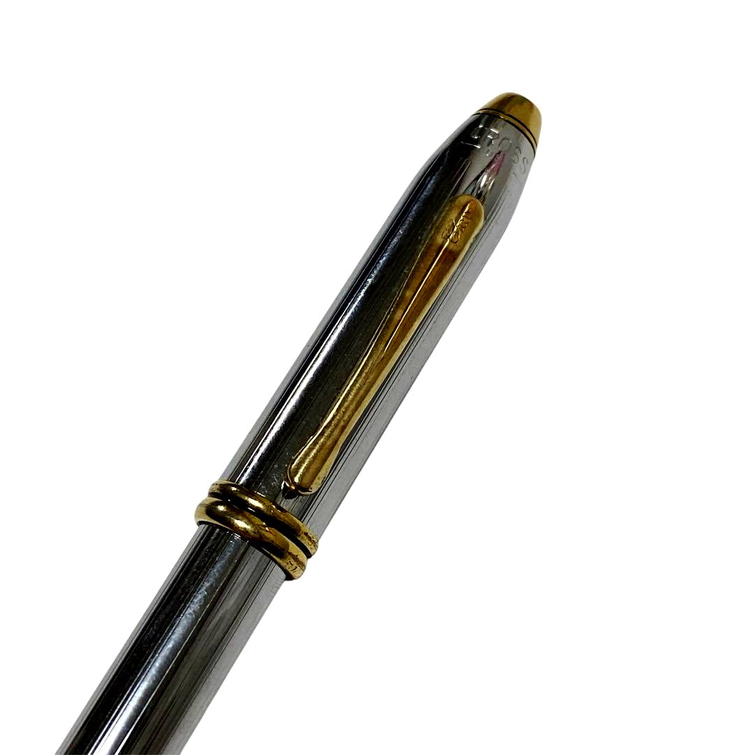 Cross Vintage Fountain Pen with silver stainless steel body and gold cap, clip, and nib
