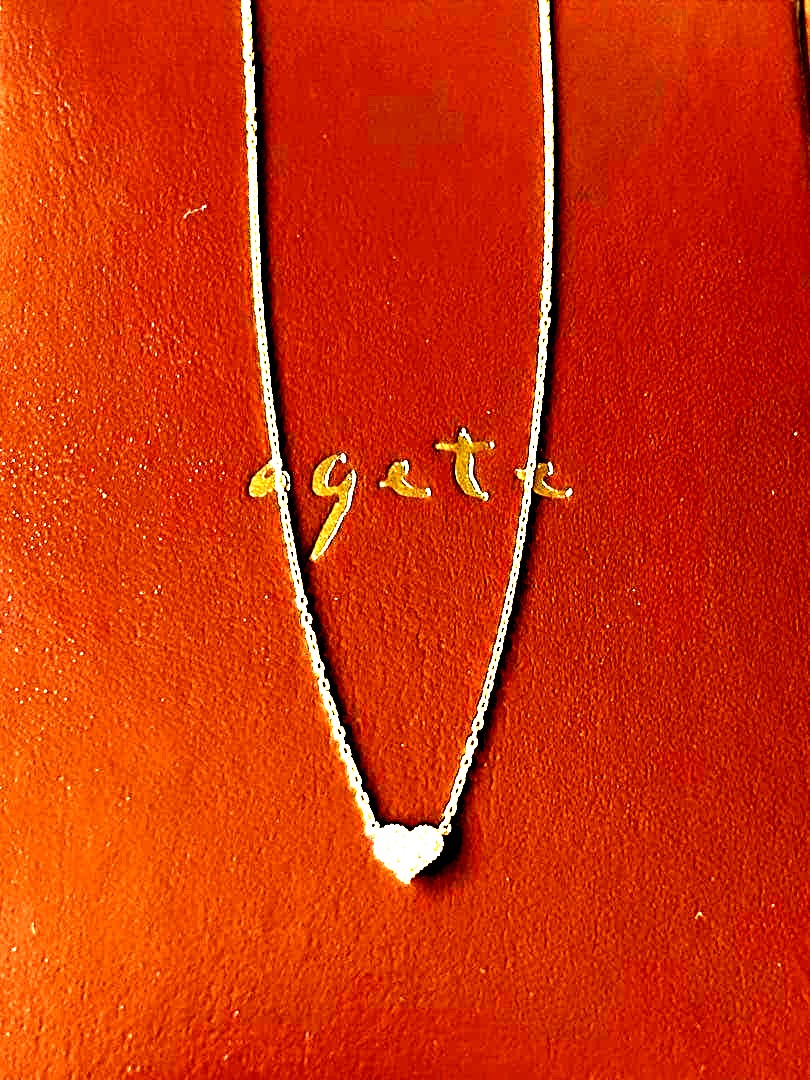 Agete 18k pink gold diamond heart necklace with 0.6 cm x 0.5 cm heart pendant on a 40 cm chain
