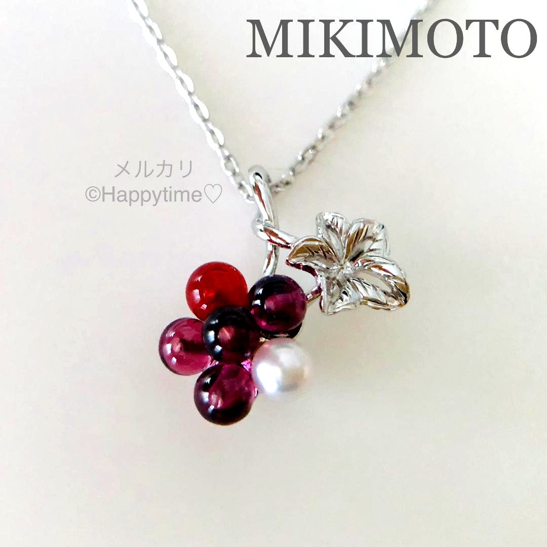 Mikimoto brooch and pendant necklace featuring Akoya pearl, carnelian, garnet stones on 40cm silver rhodium chain with box case