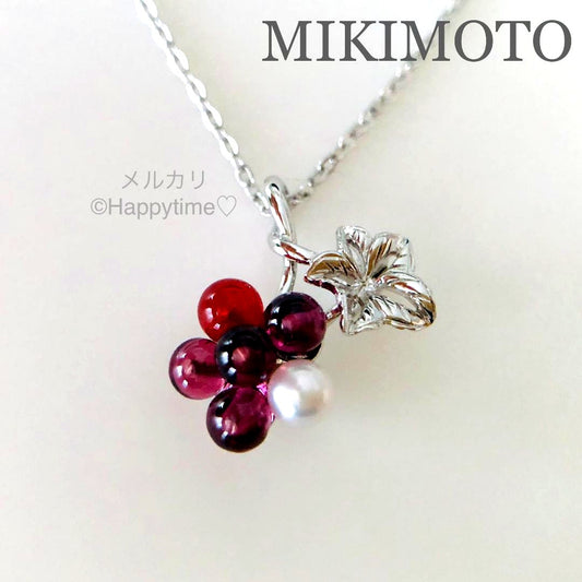Mikimoto brooch and pendant necklace featuring Akoya pearl, carnelian, garnet stones on 40cm silver rhodium chain with box case