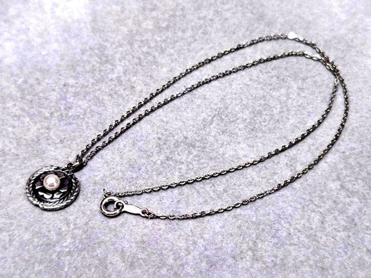 MIKIMOTO Pearl SILVER Necklace C2224 with 40cm length displayed on a white background