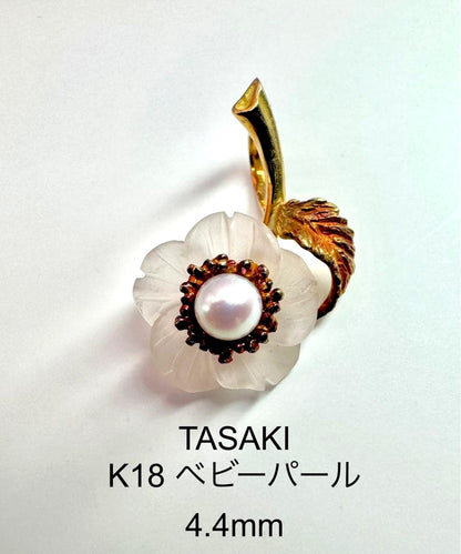 TASAKI K18 yellow gold flower motif pendant top with a 4.4mm baby pearl