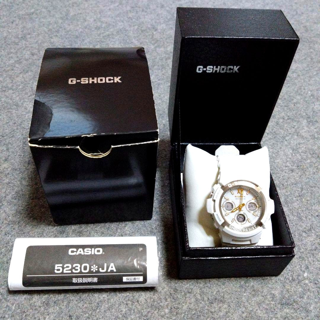 Casio G-Shock AWG-M100SGA-7AJF Solar watch with white and gold design and silicone strap
