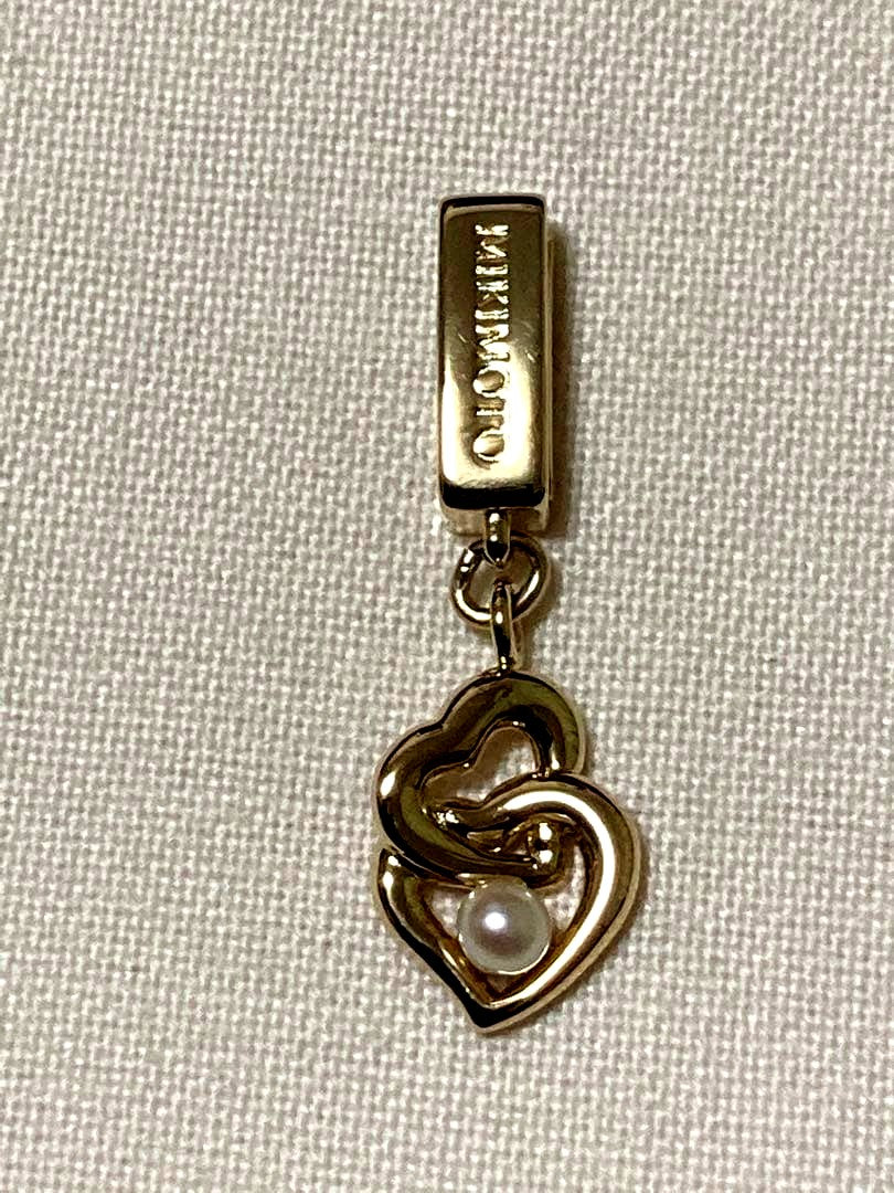 Mikimoto Baby Pearl Heart Pendant in silver with gold 3.5mm pearl, 31mm length, delicate heart shape