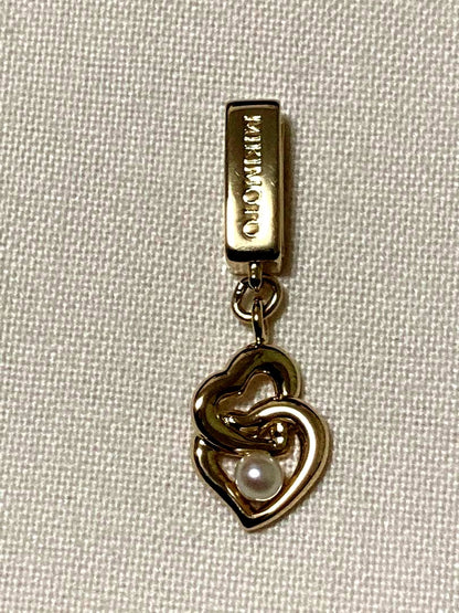 Mikimoto Baby Pearl Heart Pendant in silver with gold 3.5mm pearl, 31mm length, delicate heart shape