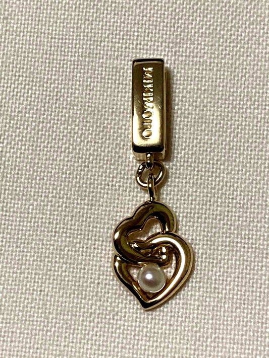 Mikimoto Baby Pearl Heart Pendant in silver with gold 3.5mm pearl, 31mm length, delicate heart shape