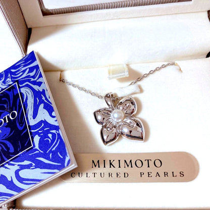 MIKIMOTO pearl necklace with flower design from JAL in-flight sales, boxless with booklet