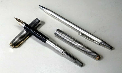 Parker 75 Sterling Silver Fountain Pen and Cross Ballpoint Pen set with new ink refill Japan Import